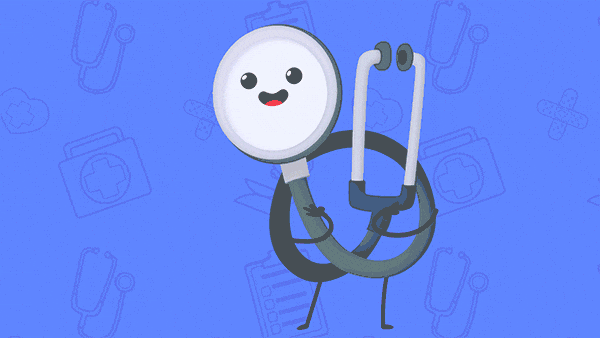 Animated stethoscope dancing cheerfully.